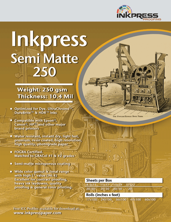 Inkpress Media Matte 60 Inkjet Printer Paper 10 Mil / 200gsm 17 x 22 250-Sheets